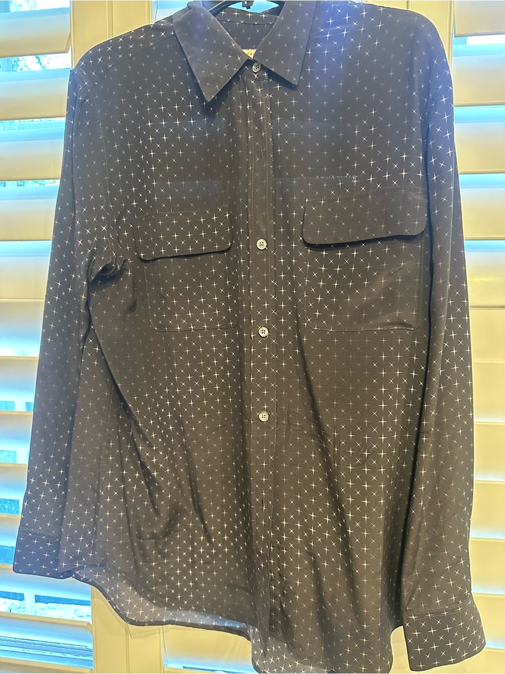 Ladies 100% silk Cross-Print Button-Up Shirt